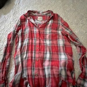 Red plaid button down top